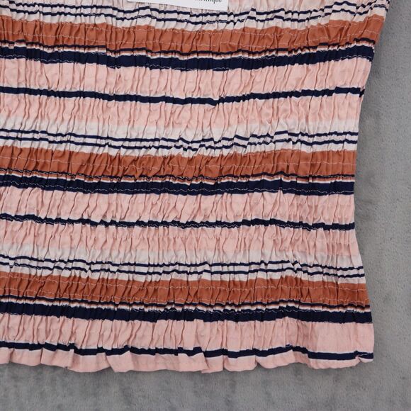 Style House Shirt Womens L Multicolor Stripe Cropped Stretch Smocked Tube Top - Picture 7 of 12